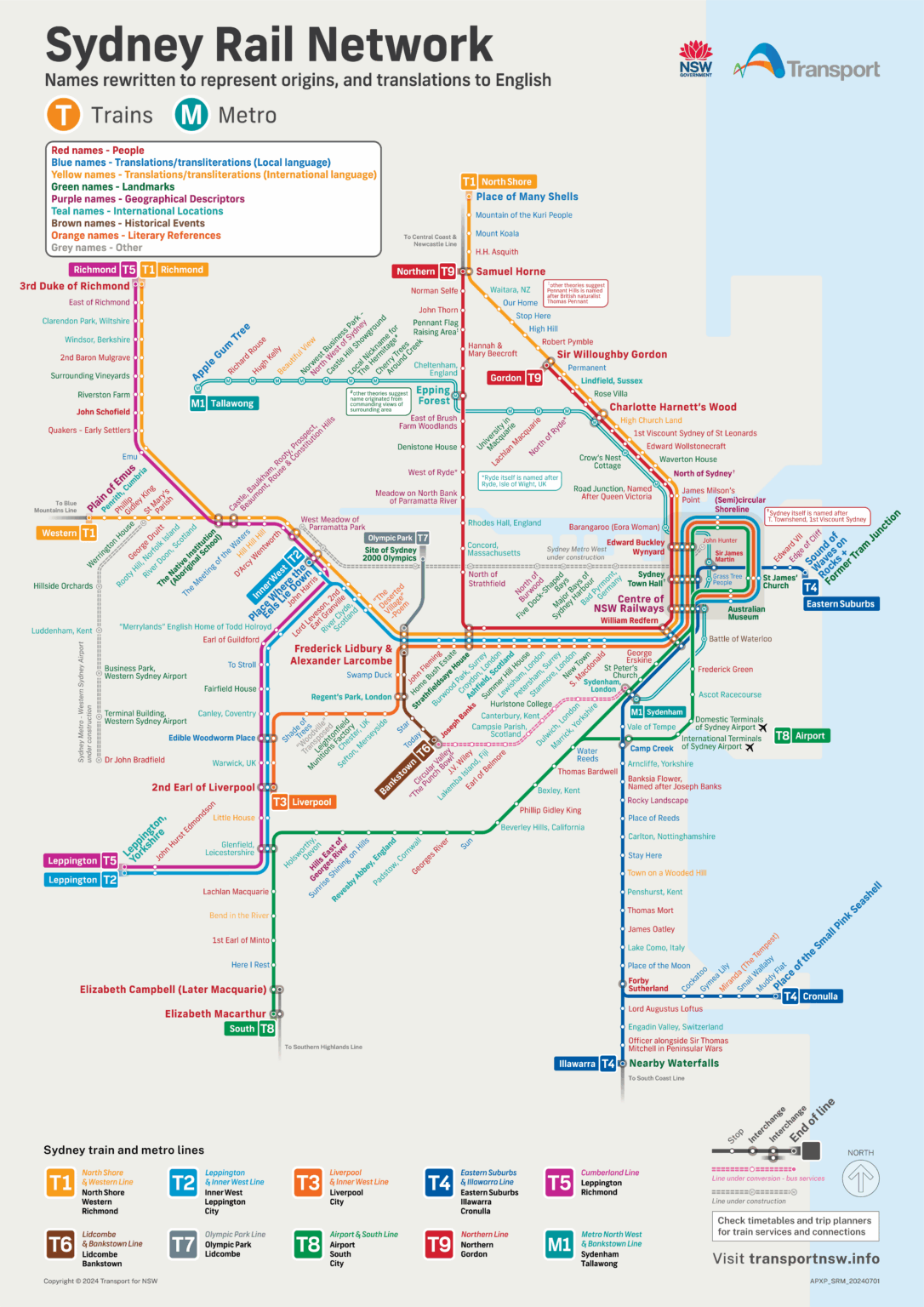 A map showing the name origins of every train and metro station in Sydney