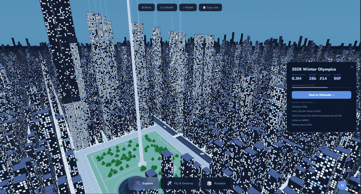 [OC] I made WikiCity! Where every building is a Wikipedia article!