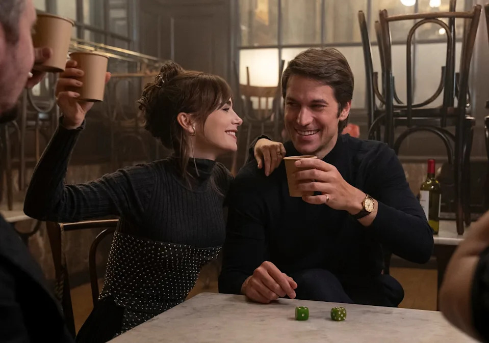 Emily (Lily Collins) and Gabriel (Lucas Bravo) may continue their on-again, off-again love story in Greece for the sixth season of ‘Emily in Paris’ (Netflix)