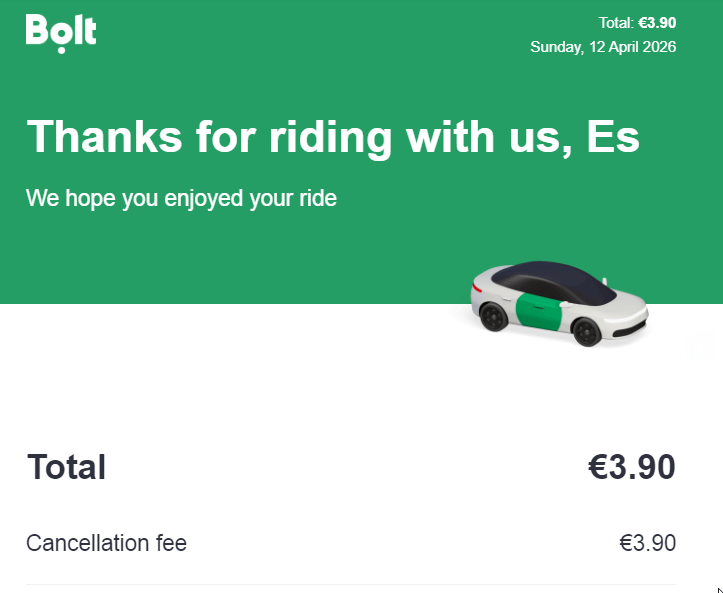 Bolt cancels the ride and takes the money, and then you pay again for the second ride. Anyone?