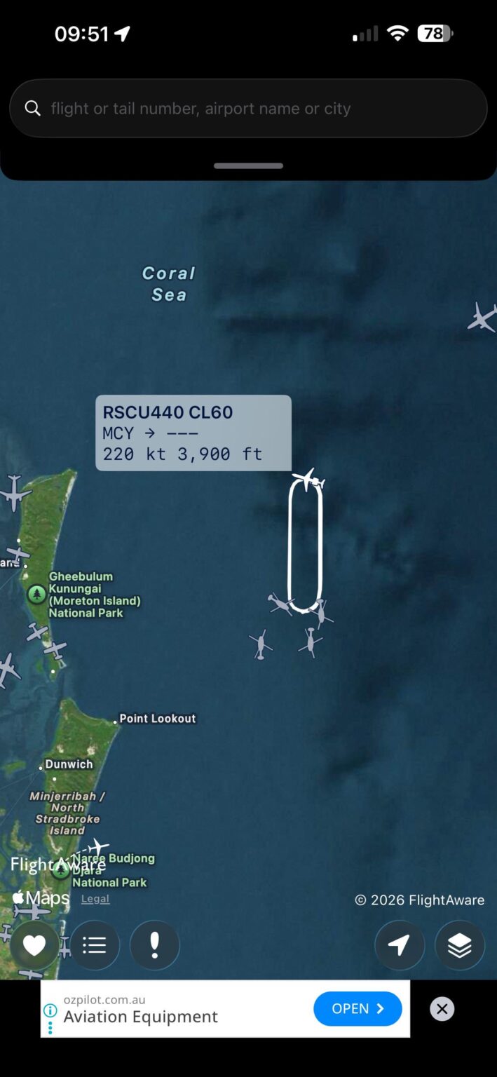 Any news on a search and rescue operation east of Moreton Island?