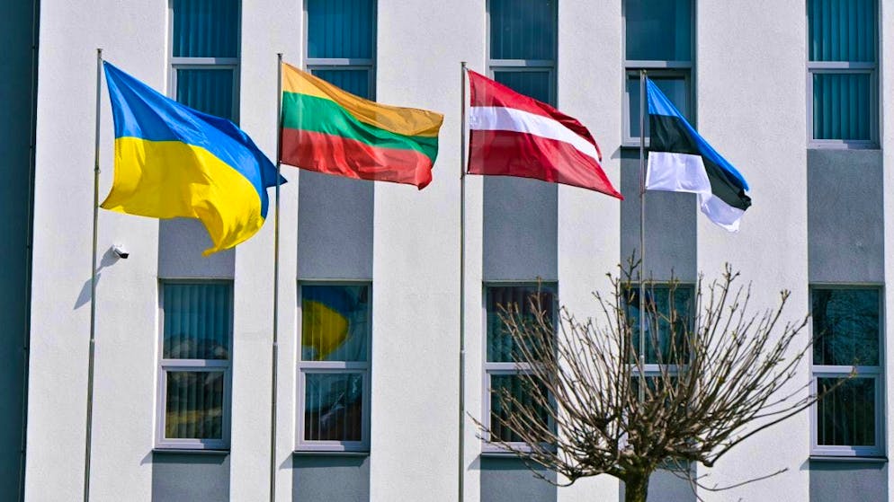 ARCHIVE - The flags of Ukraine (l-r), Lithuania, Latvia and Estonia. Photo: --/https: