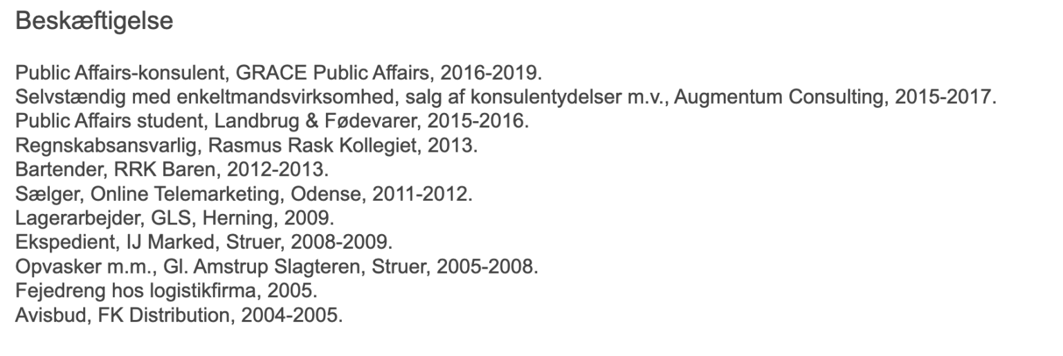A number of bourgeois politicians have messed up their CV. I therefore set out to investigate whether Alex Vanopslaugh had also embellished his, but after a lot of research I can now confirm that it is good enough: Alex was actually the accounting officer at the Rasmus Rask college in 2013. Well done, Alex!