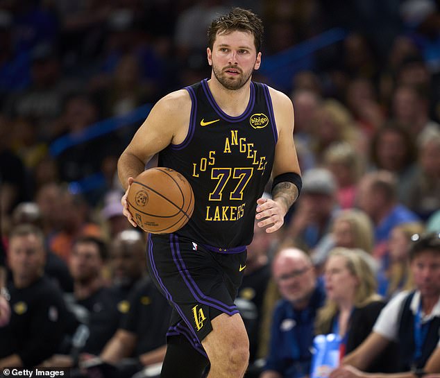 Lakers star Doncic made the trip while receiving treatment in Europe for his hamstring injury