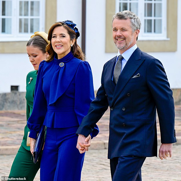 The monarch, pictured with King Frederick and eldest daughter Isabella, put on a brave face just days after her father died aged 84