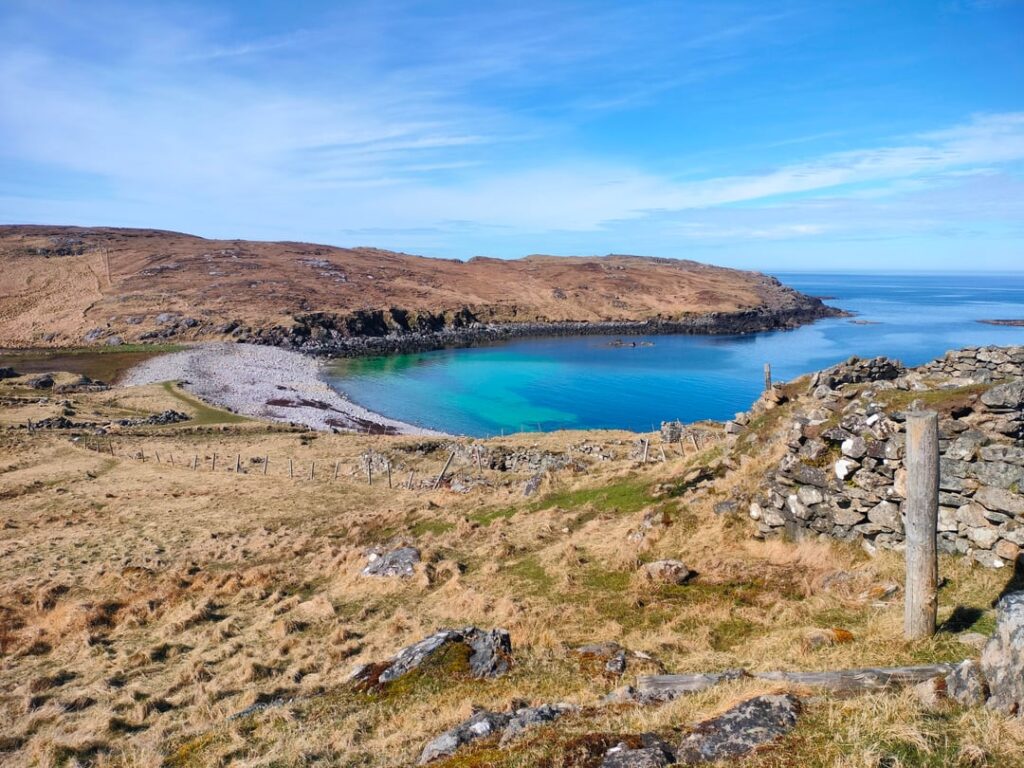 Hike between Gearrannan black houses and Dalmore Beach, Outer Hebrides islands