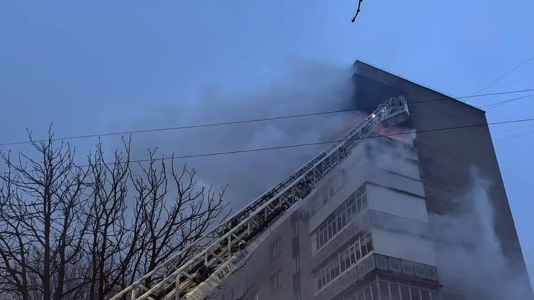 In this photo provided by the Ukrainian Emergency Services on...