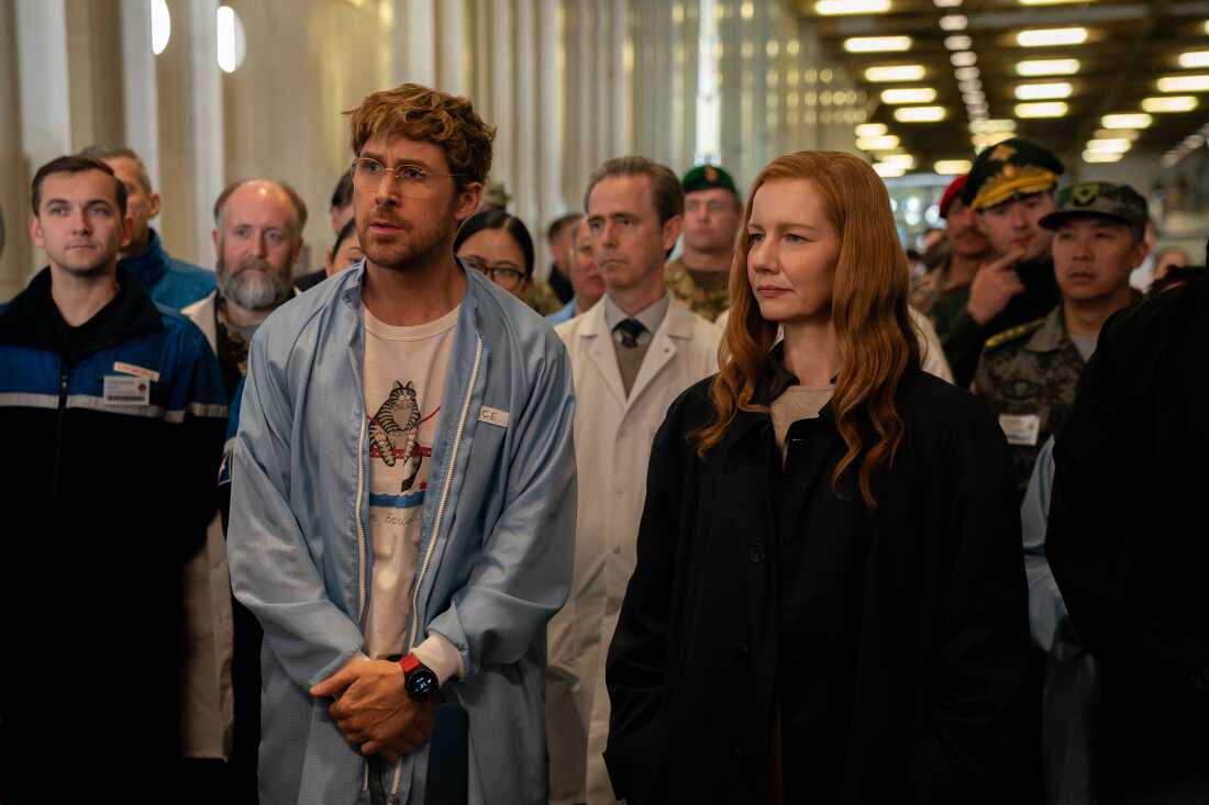 Ryan Gosling stars as Ryland Grace and Sandra Hüller as Eva Stratt in PROJECT HAIL MARY,
