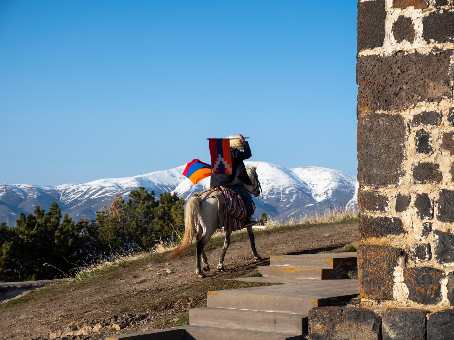 Just a man on a horse at Sevanavank.