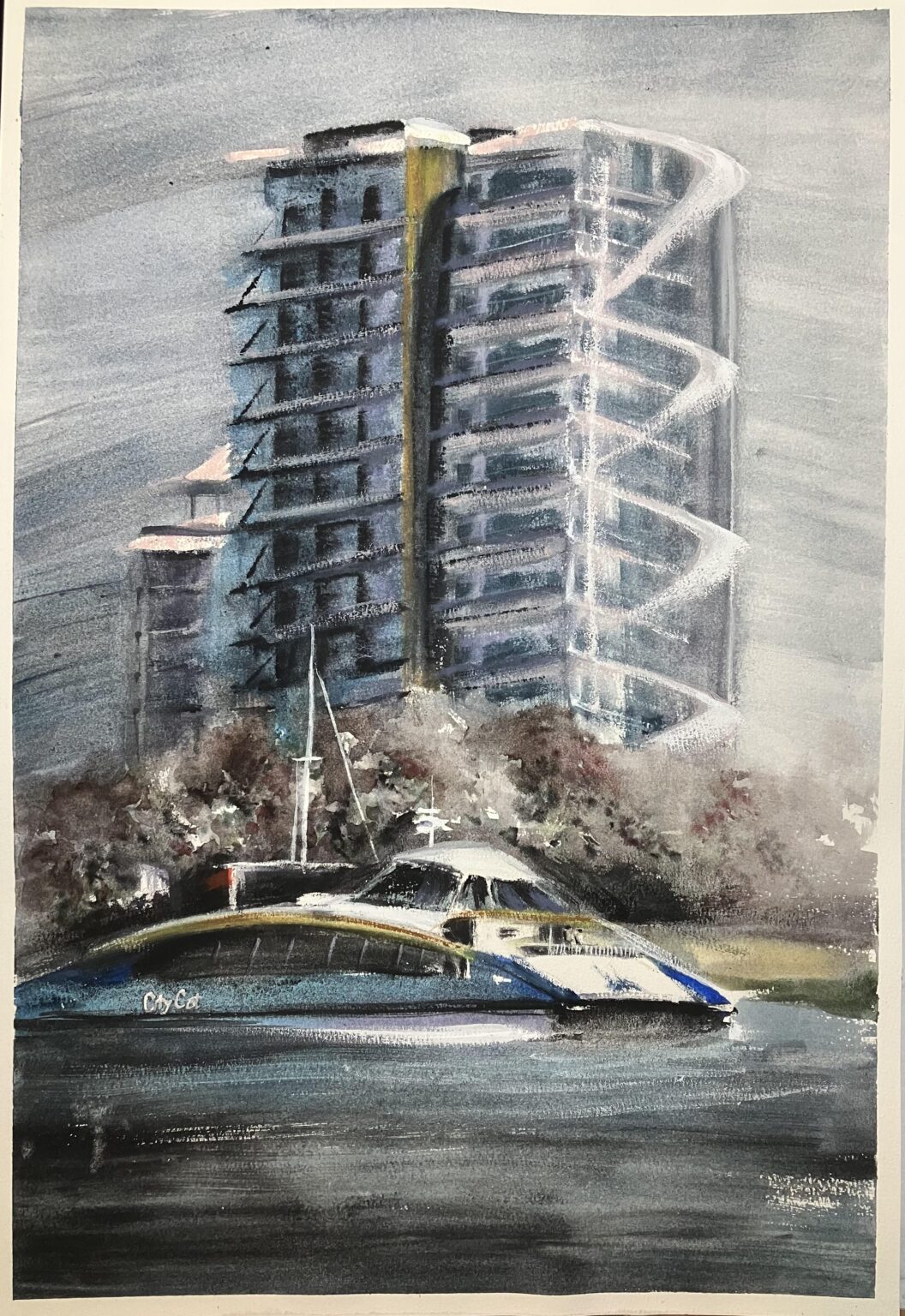 Apartment Block on Coronation Drive, Watercolour