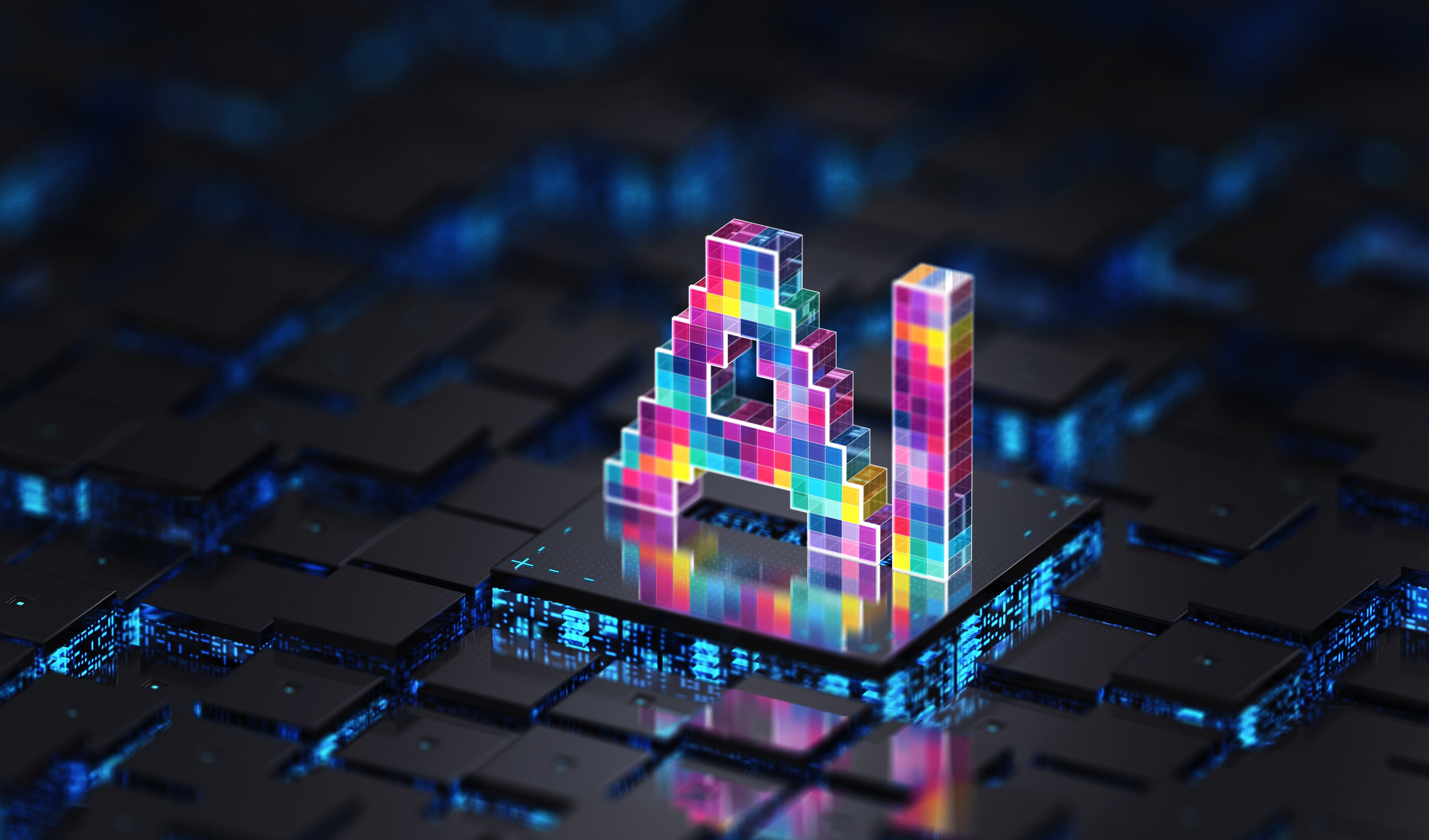 The letters AI spelled out in colorful blocks.