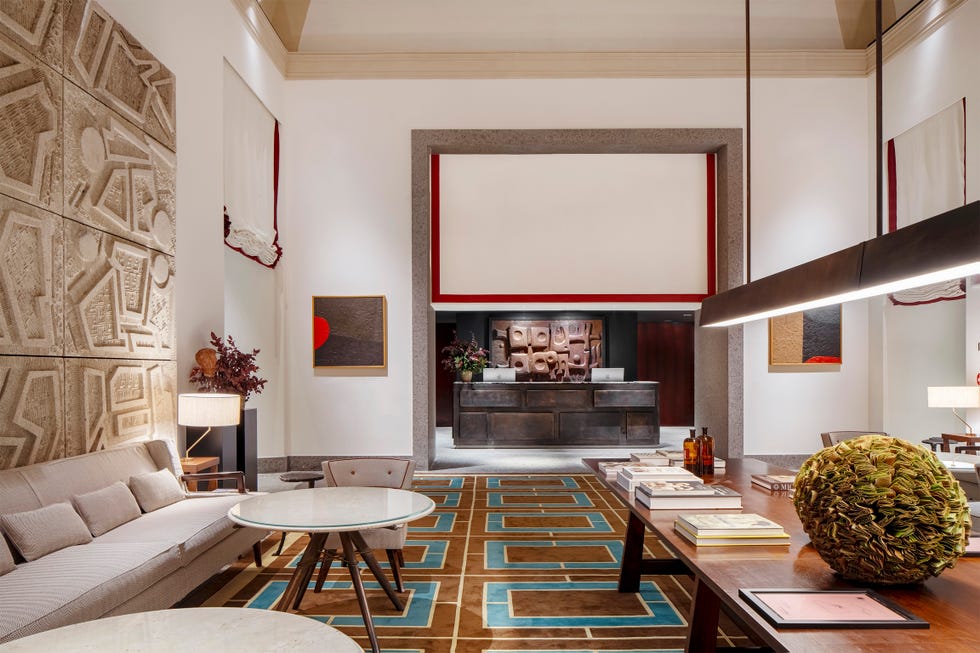 Modern reception area with artistic elements