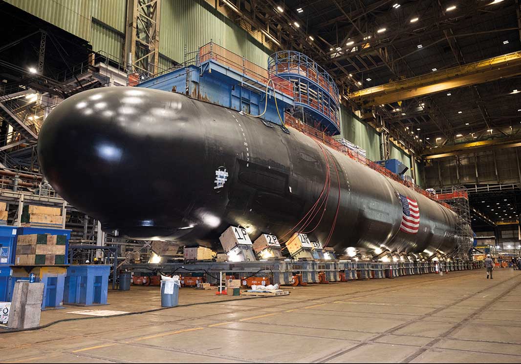 The Virginia (SSN-774) class nuclear-powered attack submarine Idaho (SSN-799) pictured whilst under construction at General Dynamics Electric Boat’s (GDEB’s) Groton, Connecticut shipyard in June 2024. GDEB shares construction of the Virginia class with Huntington Ingalls Industries’ Newport News shipyard. [Image: General Dynamics Electric Boat]