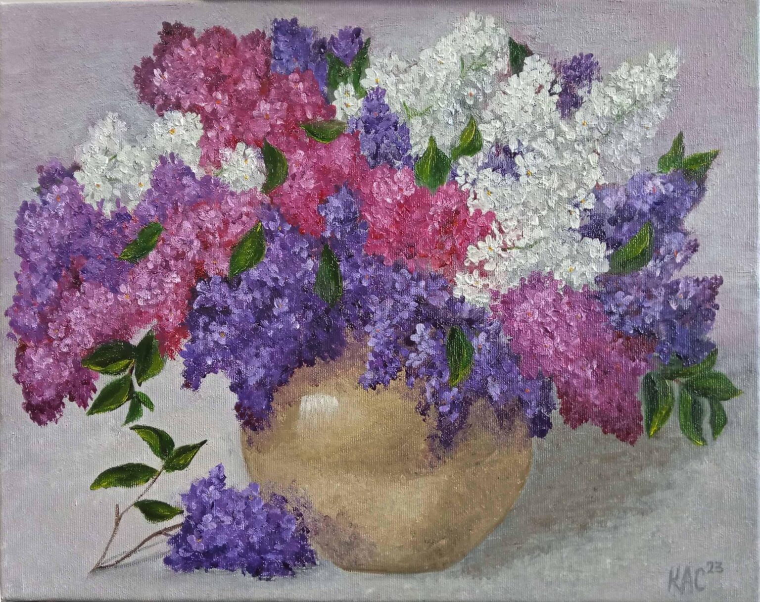 "Bouquet of lilacs in a brass vase" - oil painting on canvas (41 x 33 cm)
