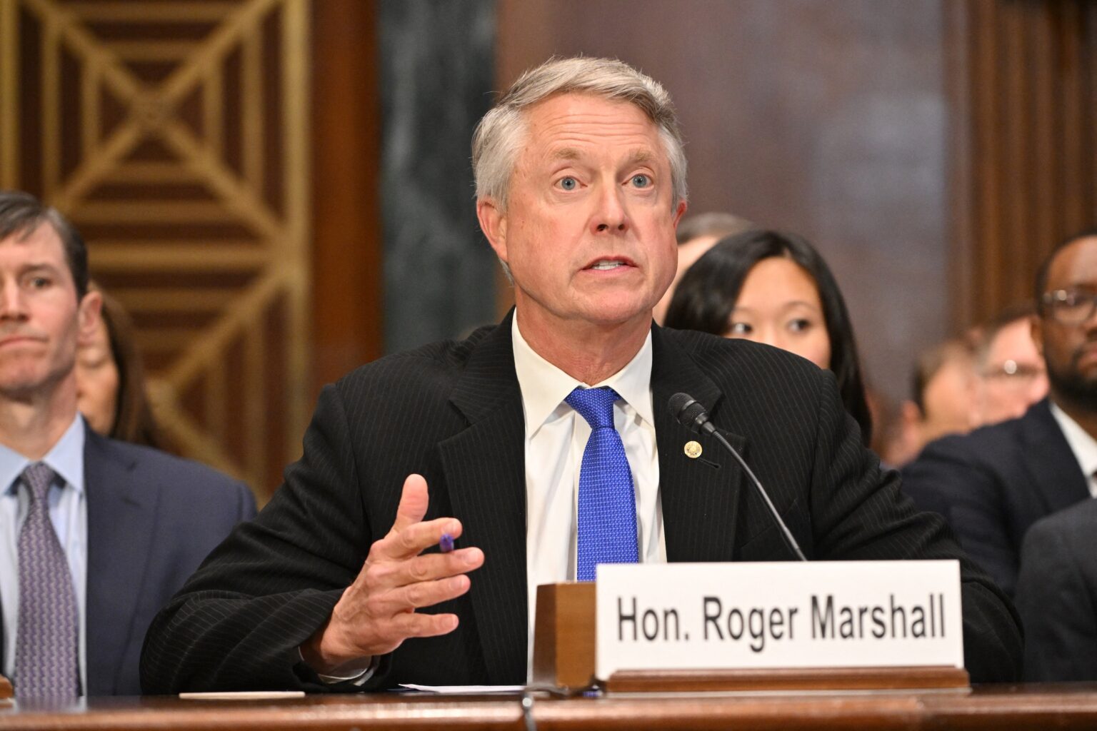 GOP Senator Suggests Trump Should “Finish” Iran With Nuclear Bomb U.S. Sen. Roger Marshall (R-Kansas) testifies during the Senate Judiciary Committee hearing entitled “Breaking the Visa-Mastercard Duopoly: Bringing Competition and Lower Fees to the Credit Card System” on Capitol Hill in Washington, D.C., on November 19, 2024.