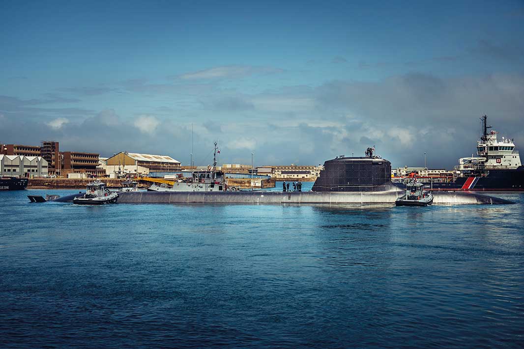 The third French Suffren class nuclear-powered attack submarine Tourville entered operational service in July 2025. She is one of six members of the class contracted with Naval Group’s Cherbourg yard, where this photograph of the start of her sea trials was taken in 2024. [Image: Iannis Giakoumopoulos via Naval Group]