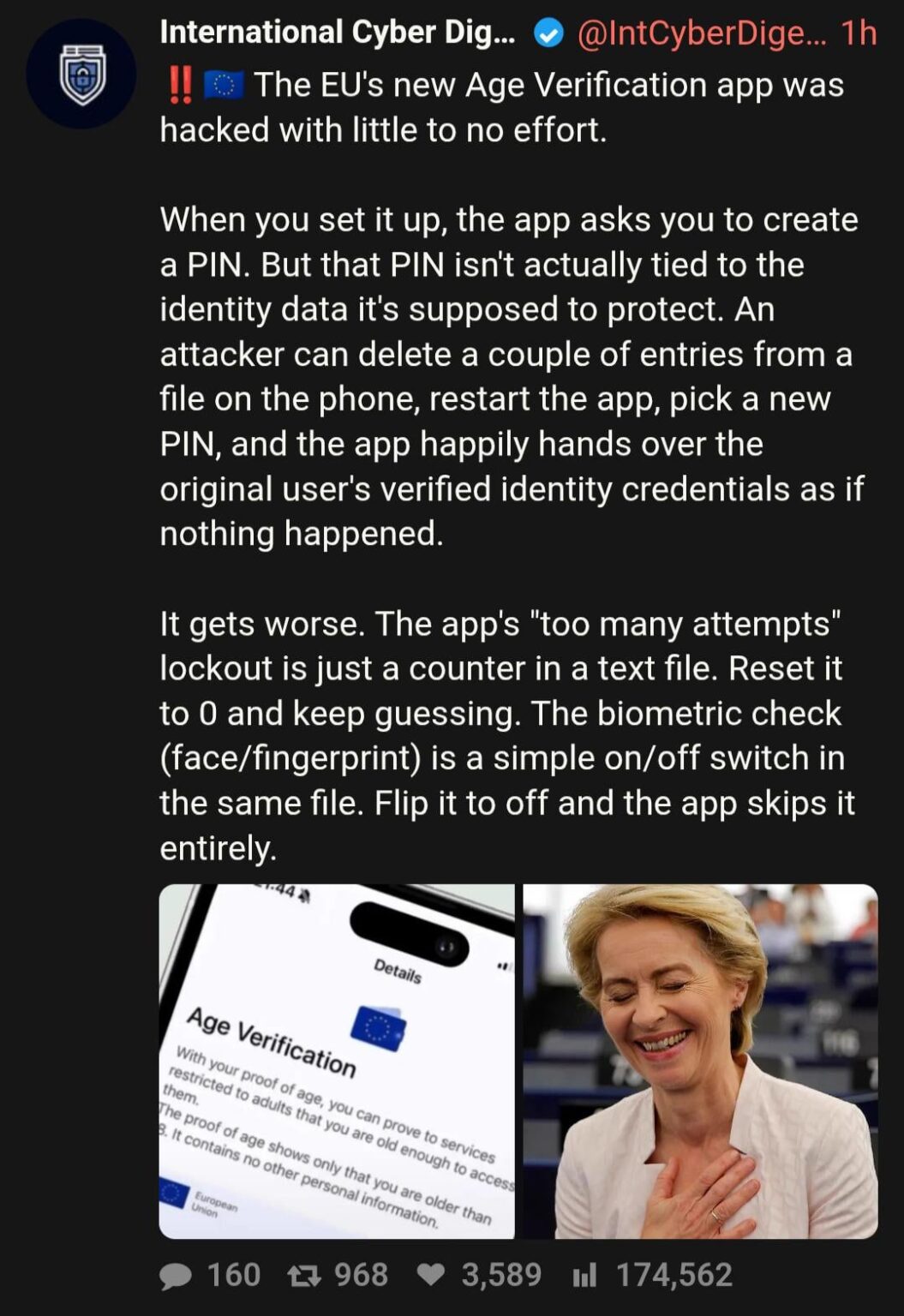 PIN and biometric verification can be bypassed in the new EU age verification application
