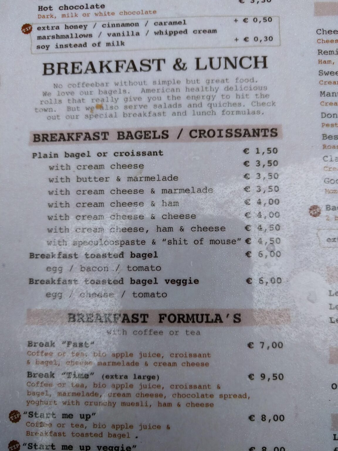 I'm curious about the terminology in this cafe menu please