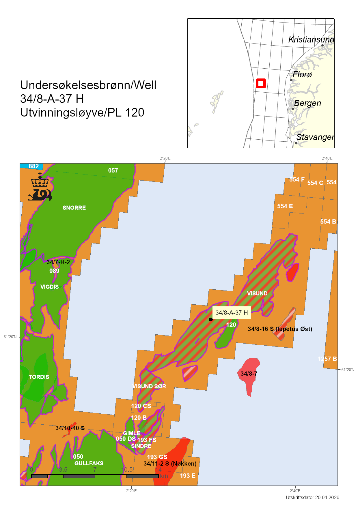 Map showing the location of well 34/8-A-37 H.