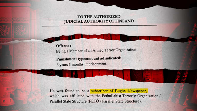 Excerpts from Turkish extradition request documents in English, saying that a man "was found to be a subscriber of Bugün Newspaper".