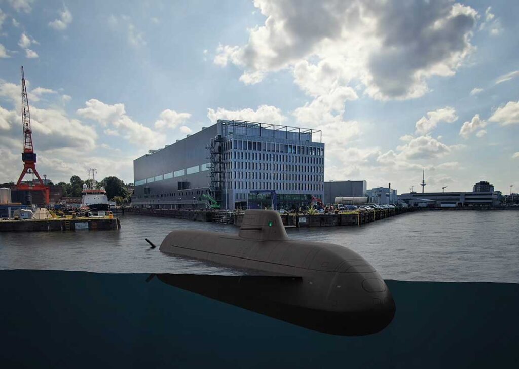 The TKMS Type 212CD (Common Design) is being built for the Norwegian and German navies. This is a conceptual image of one of these submarines at TKMS’ Kiel shipyard. [Image: TKMS]