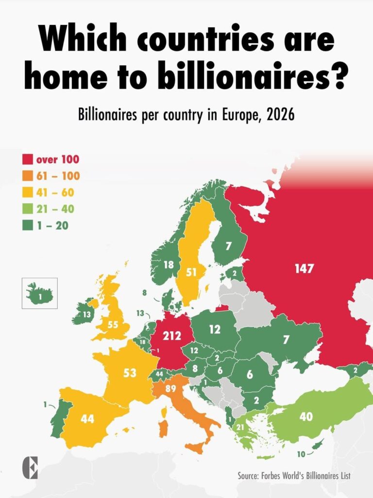 Billionaires per country in Europe (2026)