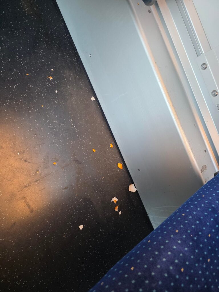 Eating eggs on the train...