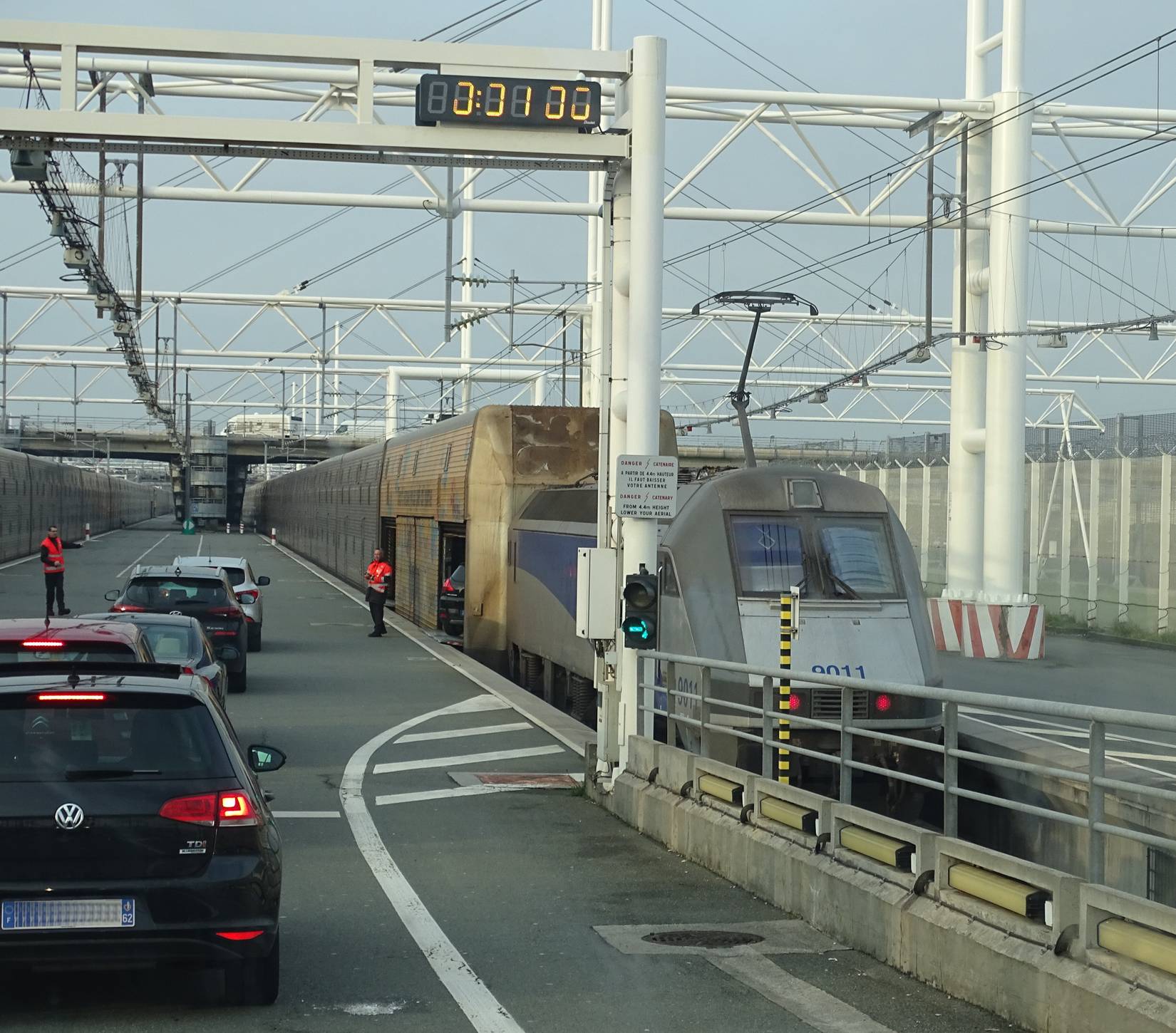 Cars boarding Le Shuttle Eurotunnel
