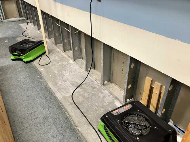 Walls cut away inside Poland Community School