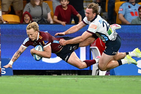 Carter Gordon  scores the match-sealing try against the Waratahs, but his lack of goal-kicking is a concern.