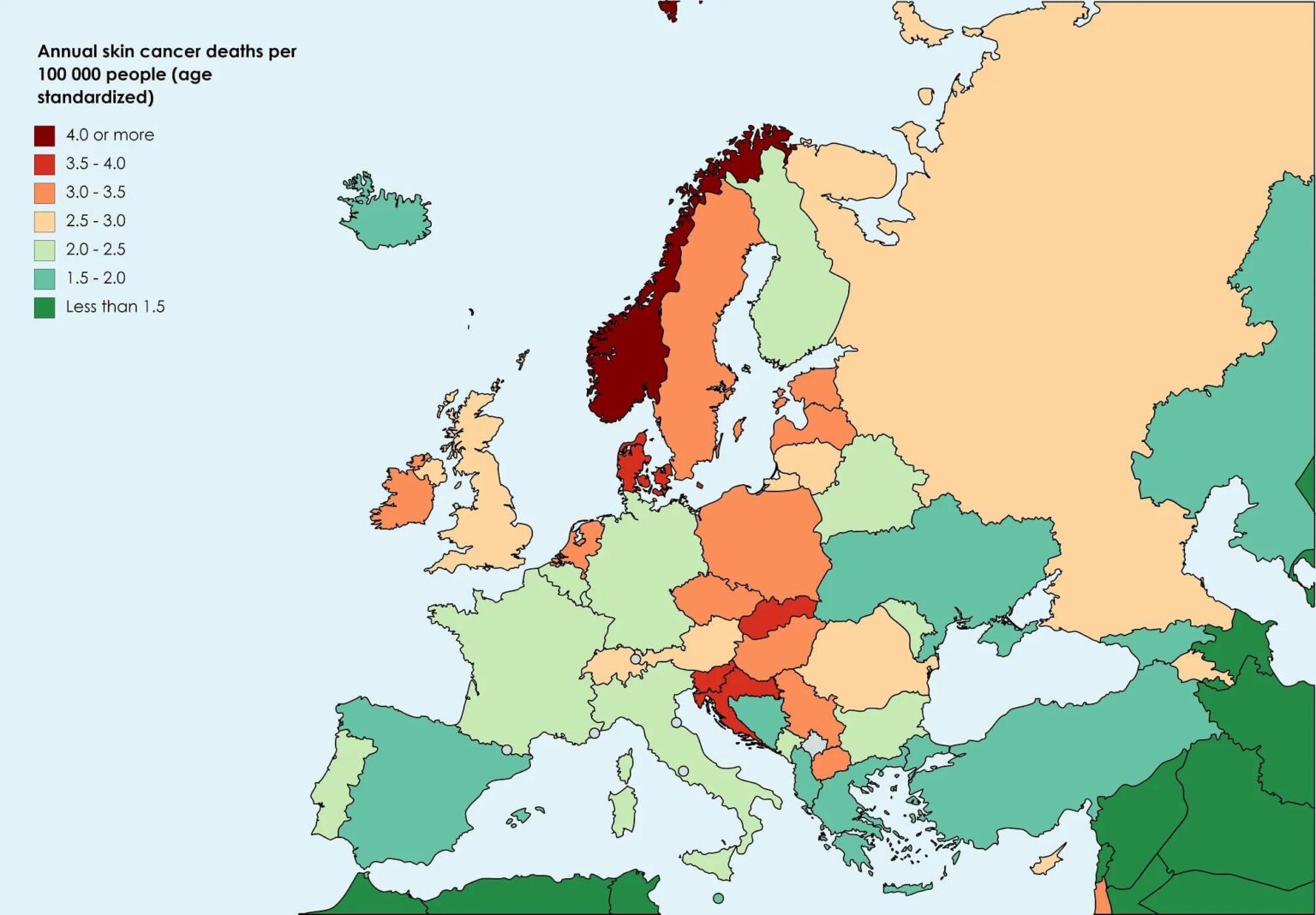 Why do Croatia and Slovenia have such a high incidence and mortality from skin cancer compared to other Mediterranean countries?