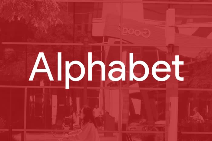 The word Alphabet on a red background.