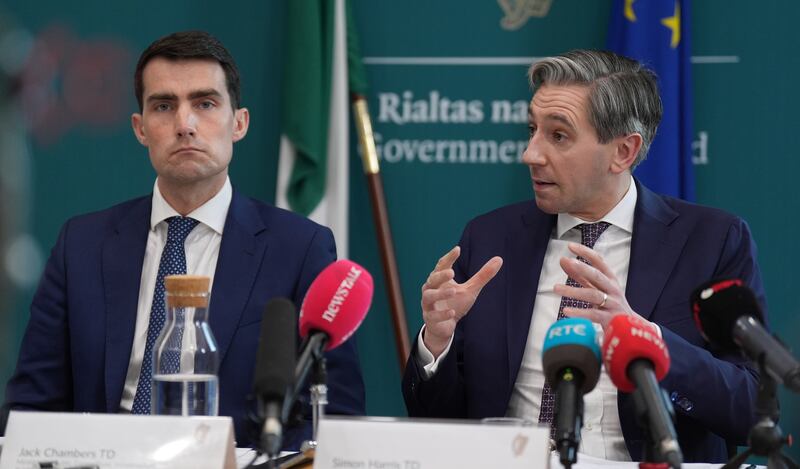 Minister for Public Expenditure Minister Jack Chambers and Minister for Finance Simon Harris published the spring economic statement this week. Photograph: Niall Carson/PA Wire