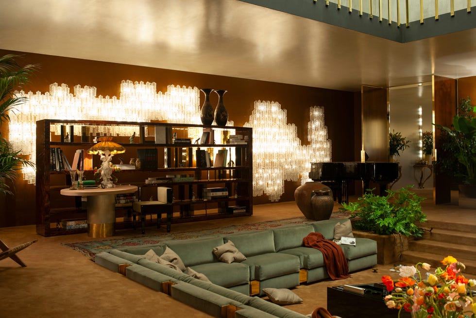 Modern living room featuring elegant furniture and decorative elements.