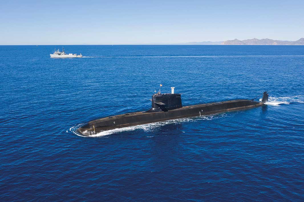Isaac Peral, the lead Spanish S-80 class submarine, photographed whilst conducting sea trials from Cartagena in 2022. Navantia has made considerable progress bringing the programme back on track after previous difficulties. [Image: Navantia]