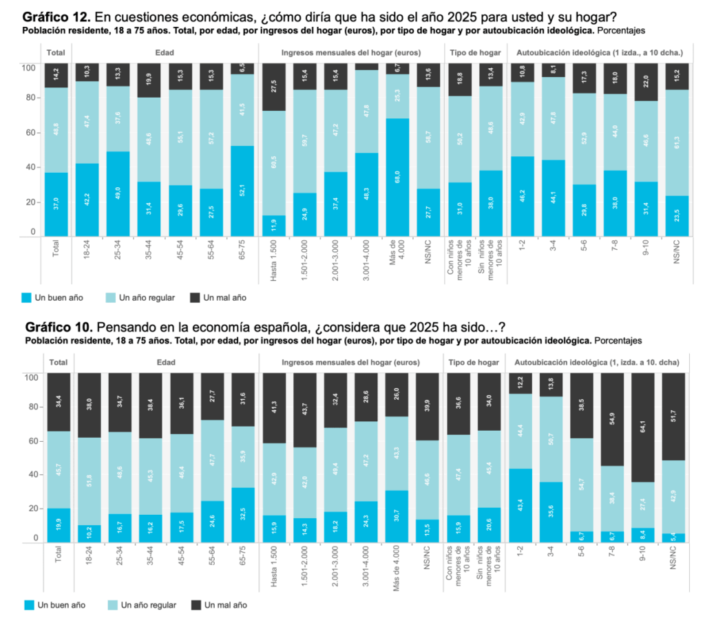 Opinion on how 2025 has been economically at an individual level and at a country level for the Spanish.