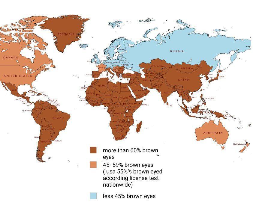 Eye color distribution by country, map