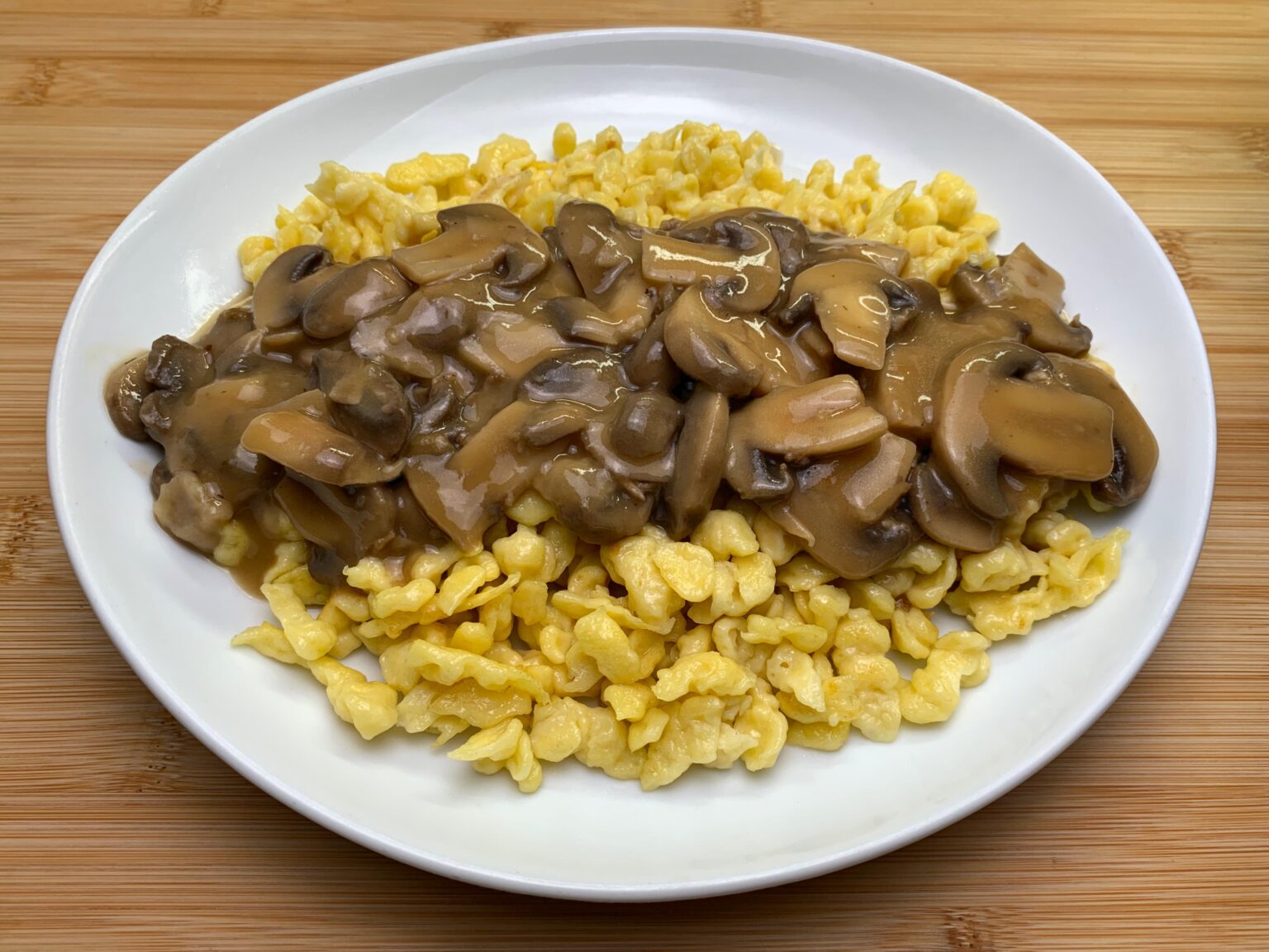 Mushroom sauce over fresh spaetzle