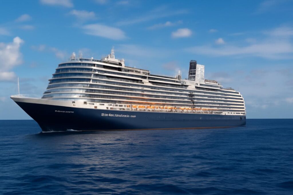 Luxury cruise ship sailing on the ocean for travelers in 2026.