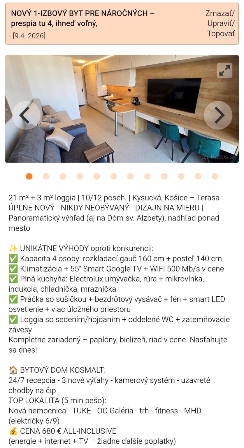Studio for 4 people for rent for €680