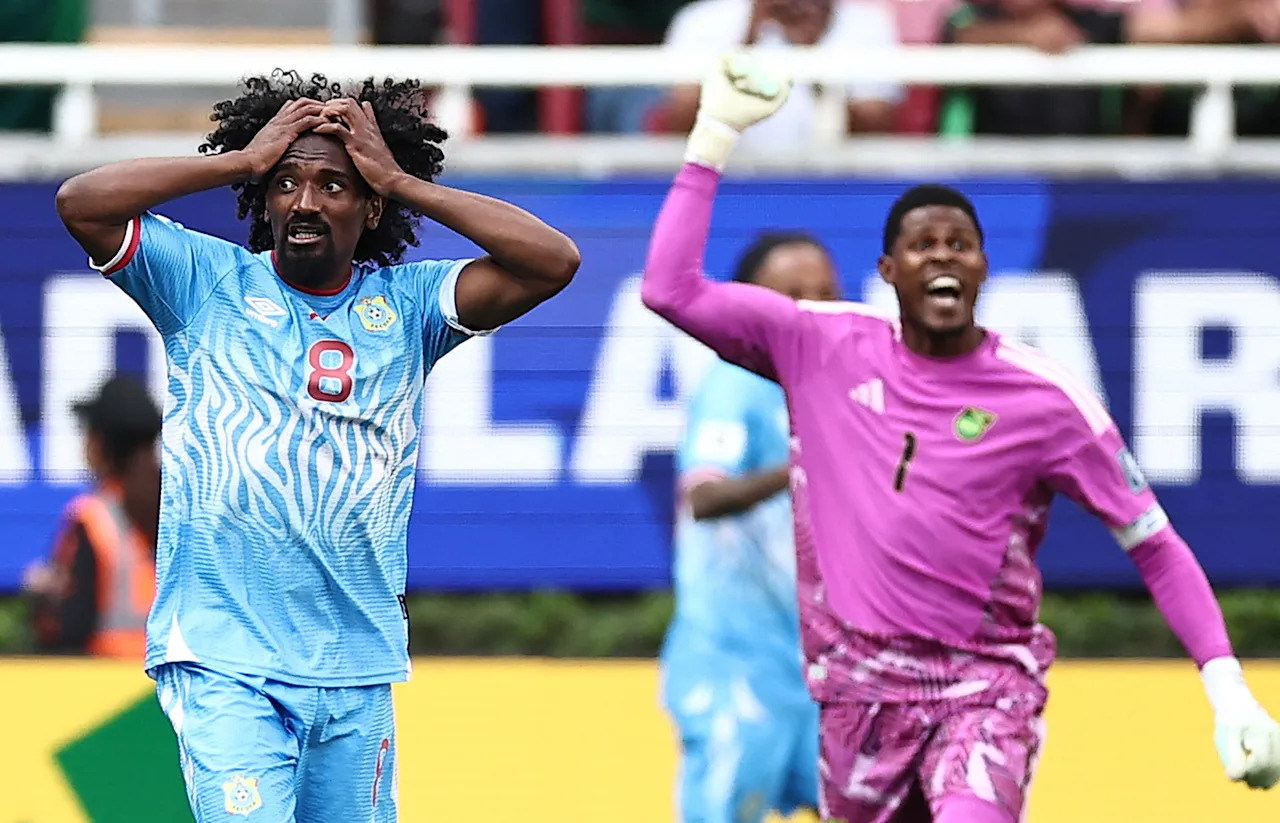 DR Congo's midfielder #08 Samuel Moutoussamy reacts after his team had a goal disallowed during the 2026 FIFA World Cup qualifiers final playoff football match between the Democratic Republic of the Congo and Jamaica at the Akron Stadium in Zapopan, Jalisco state, Mexico, on March 31, 2026. (Photo by Ulises Ruiz / AFP via Getty Images)