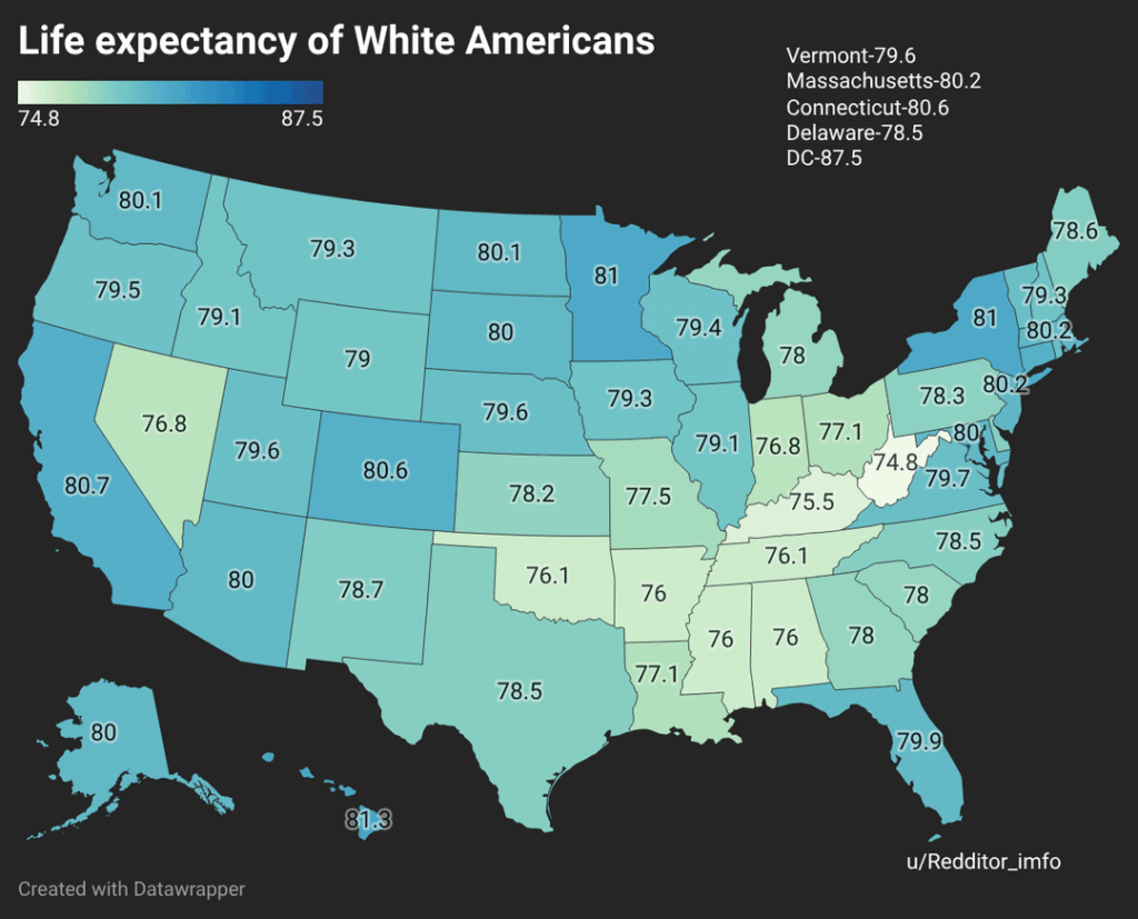Life expectancy by ethnicity in USA