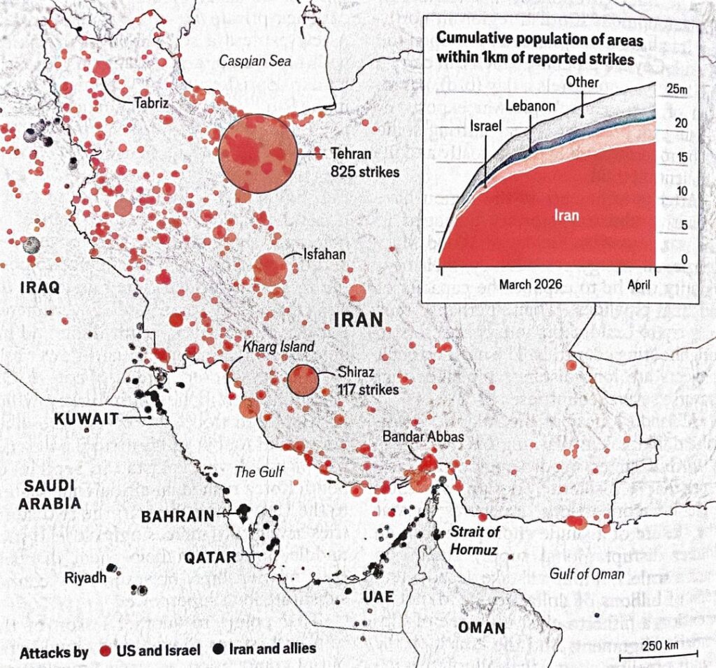 Iran war increasing in scope and destruction by population radius