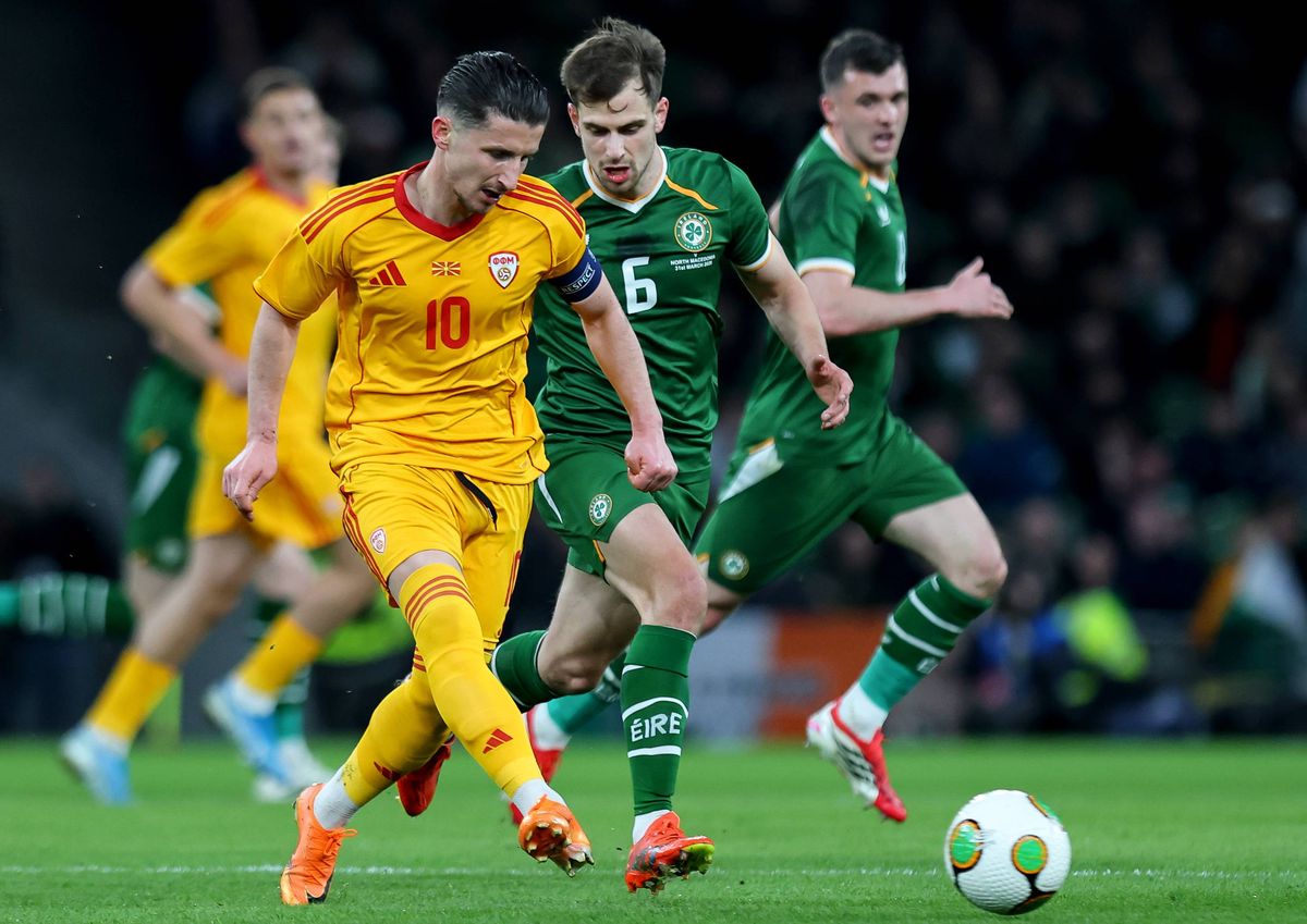 North Macedonia's Enis Bardhi and Ireland's Jayson Molumby