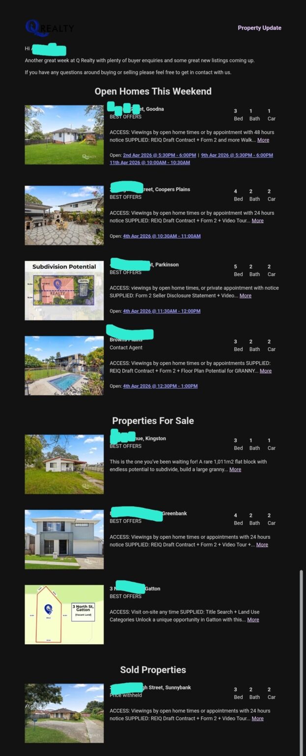 Like wtf is the point of these emails from REAs if none of the properties have a f**** price