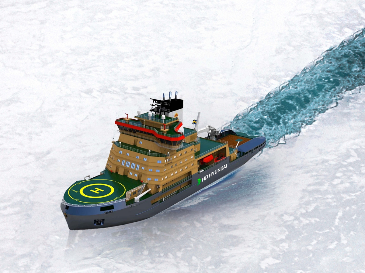This image provided by HD Hyundai Heavy Industries Co. shows an icebreaker the company will build for the Swedish Maritime Administration. (PHOTO NOT FOR SALE) (Yonhap) 