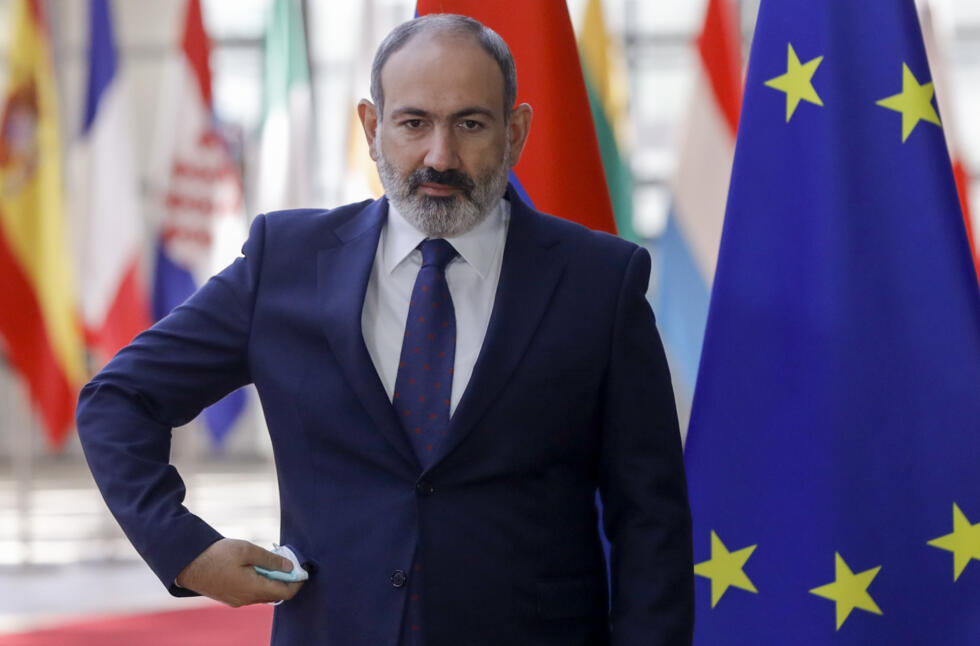 Armenian Prime Minister Nikol Pashinyan, ahead of a meeting with European Council President Charles Michel at the European Council building in Brussels on June 2, 2021