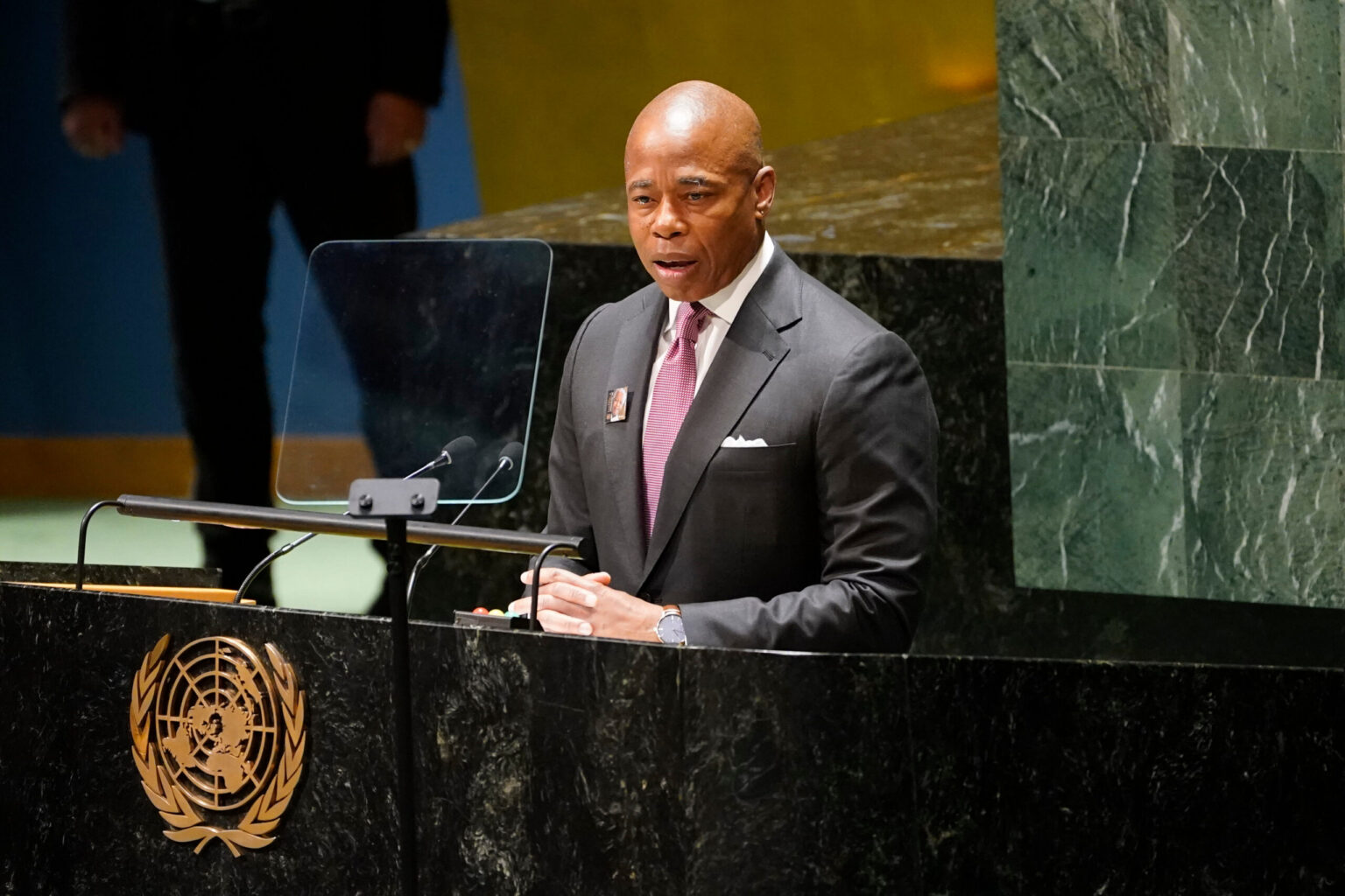 New York City Mayor Eric Adams addresses the U.N. General Assembly at its annual celebration of Nelson Mandela International Day, Monday, July 18, 2022, at United Nations headquarters. Photo: John Minchillo/AP, File