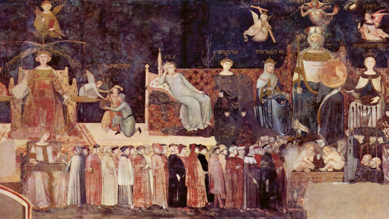 Ambrogio Lorenzetti, Allegory of Good Government (1338–1340). Palazzo Pubblico, Siena, Italy