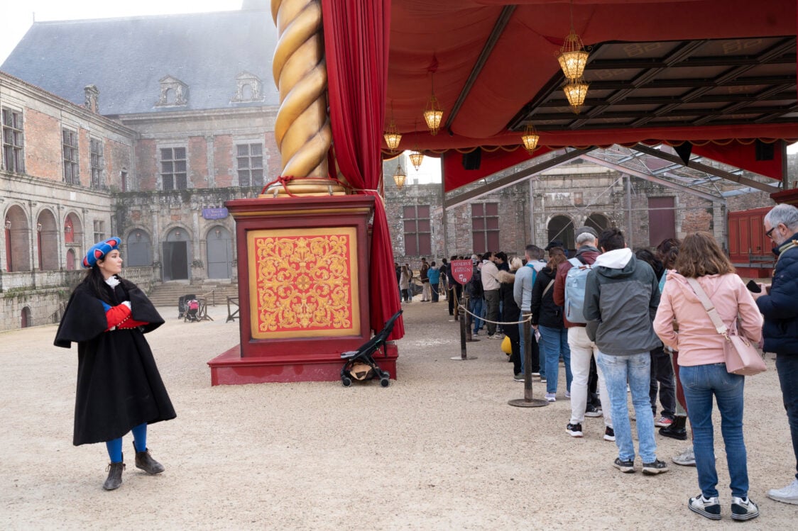 The entrance to the immersive show “La Renaissance du Château.” All photographs of Puy du Fou, November 2025, by France Keyser for Harper’s Magazine © France Keyser/MYOP